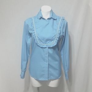 Rockmount Ranch Wear Vintage Western Top M Ruffled Trim Snap Button Cowgirl Chic
